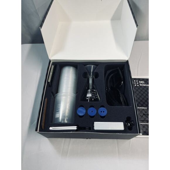 New MEL Lab Kit Ages 10+ Safety Glasses Pocket Stove Glass Beaker Flask & More - Picture 2 of 4